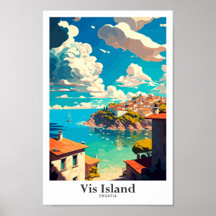Vis Island Kroatien Reisen Vintage Illustration Poster