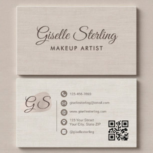Visagist Beige Leinen Modern Elegante QR-Code Visitenkarte