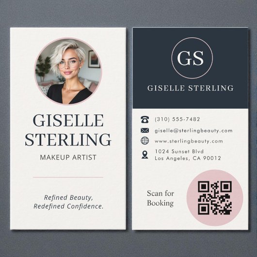 Visagist Blush & Navy Foto QR-Code Visitenkarte