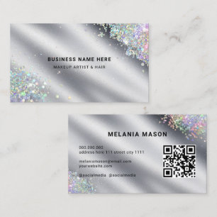 Visagist Elegantes Holografisches Glitter Silber Visitenkarte