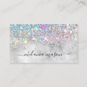 Visagist Elegantes Holografisches Glitter Silber Visitenkarte