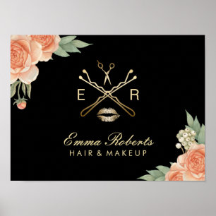 Visagist Friseur Vintage Floral Salon Poster