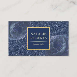 Visagist Friseursalon Vintage Navy Blumenmuster Visitenkarte