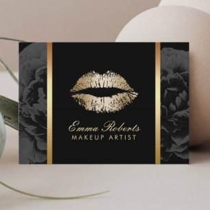 Visagist Gold Lips Modern Dark Floral Salon Visitenkarte