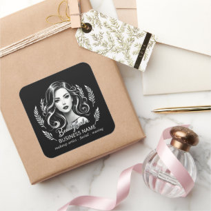 Visagist Haarstylist Modern Schwarz Weiß Gold Quadratischer Aufkleber