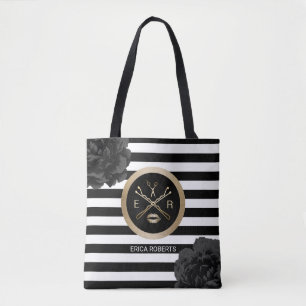 Visagist Haarstylist schwarze Blumenstreifen Tasche