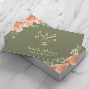 Visagist Haarstylist Vintage Floral Grün Visitenkarte