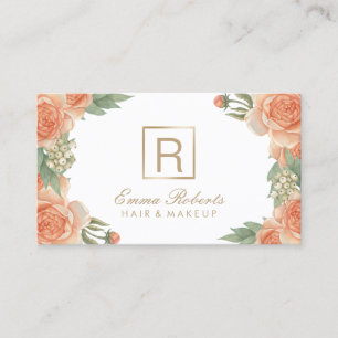 Visagist Haarstylist Vintage Floral Monogramm Visitenkarte