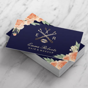 Visagist Haarstylist Vintage Floral Navy Visitenkarte