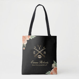 Visagist & Hairstylist Vintage Floral Schwarz Tasche