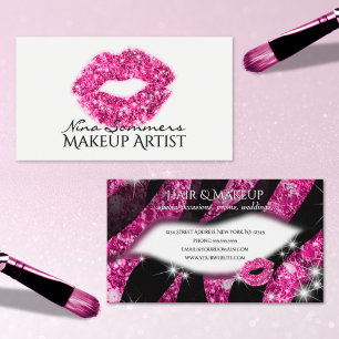 Visagist Hot Pink Glitter-Lippen Zebramuster Visitenkarte