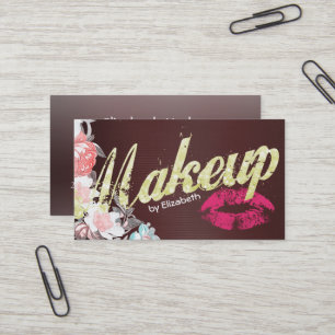 Visagist Hot Pink Lippen Vintage Blumen Salon Visitenkarte