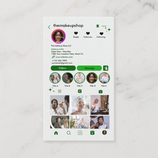 Visagist Instagram Grün | QR Code Visitenkarte (Vorderseite)