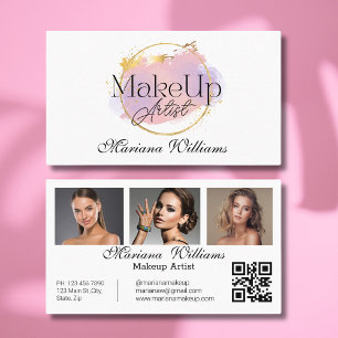 Visagist pink gold Logo, QR-Code 3 Fotos Visitenkarte