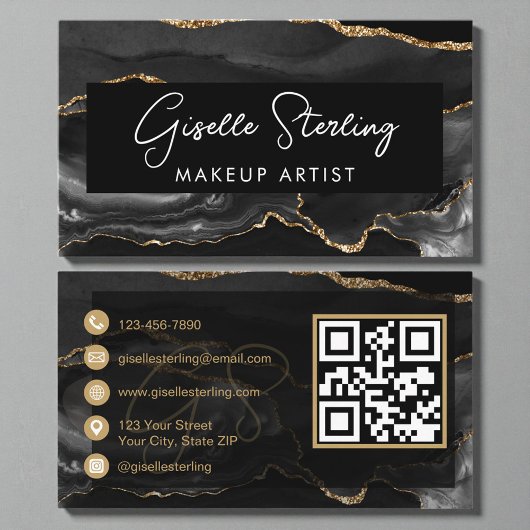 Visagist QR-Code Schwarz Gold  Visitenkarte