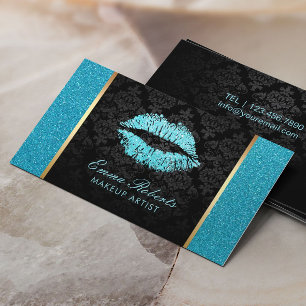 Visagist Türkis Glitter Lippen Modernes Salon Visitenkarte