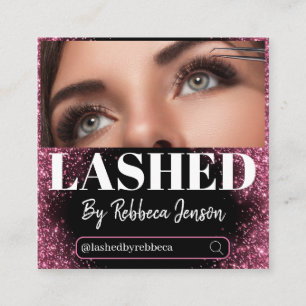 Visagist Wimpern Pink Glitter Schrift Quadratische Visitenkarte