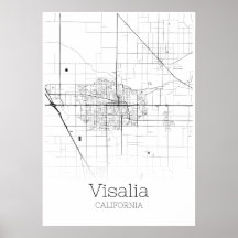 Visalia Karte - Kalifornien - Stadtplan-Poster