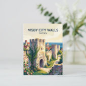 Visby Stadtmauer Schweden Postkarte (Stehend Vorderseite)