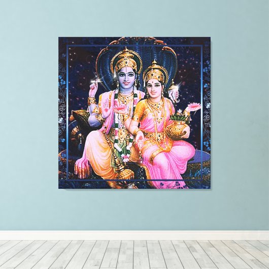 Vishnu & Lakshmi - umrissene Canvas Leinwanddruck (Insitu (Holzboden))