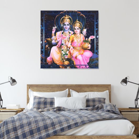 Vishnu & Lakshmi - umrissene Canvas Leinwanddruck (Insitu (Schlafzimmer))