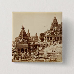 Vishnu Pud und andere Tempel, Benares (Sepia-Foto Button