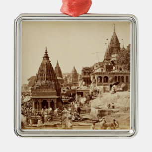 Vishnu Pud und andere Tempel, Benares (Sepia-Foto Silbernes Ornament