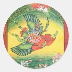 Vishnu und Lakshmi, die Garuda, das große reiten Runder Aufkleber