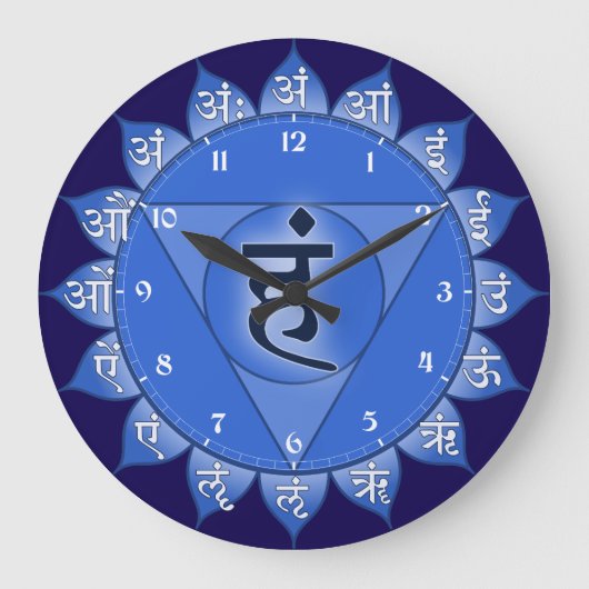 Vishuddha Chakra Blue Petals & Sanskrit Vowels Große Wanduhr (Vorderseite)