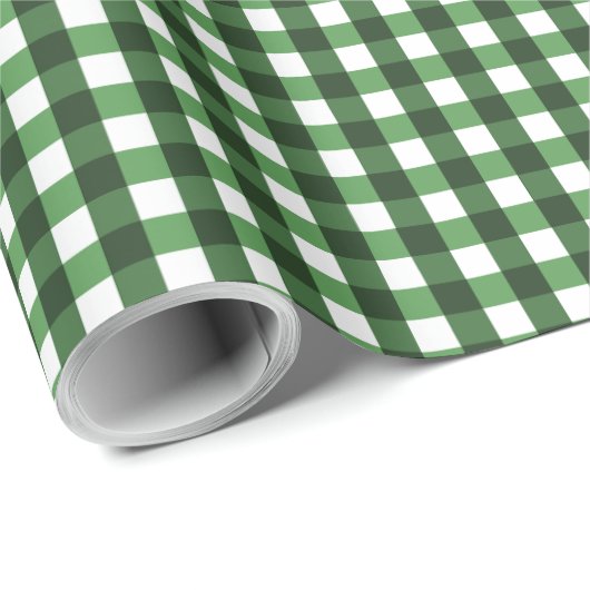 Vishy Checkered Green White Kariert Geschenkpapier (Rolleneckpunkt)