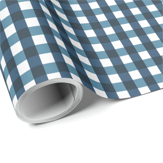 Vishy Checkered Navy White Kariert Geschenkpapier (Rolleneckpunkt)