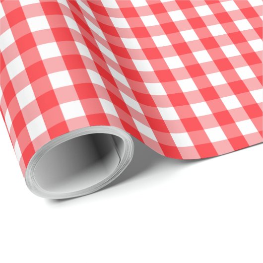 Vishy Checkered Pattern Red White Kariert Geschenkpapier (Rolleneckpunkt)