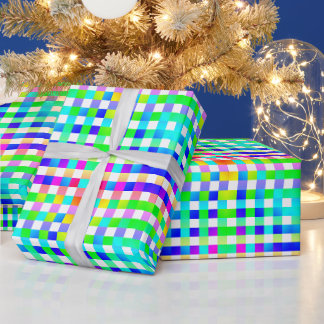 Vishy Checkered Pattern Regenbogen Weiß Kariert Geschenkpapier