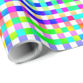 Vishy Checkered Pattern Regenbogen Weiß Kariert Geschenkpapier (Rolleneckpunkt)