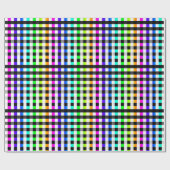 Vishy Checkered Pattern Regenbogen Weiß Kariert Geschenkpapier (Flach)