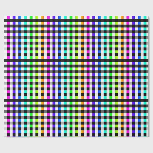 Vishy Checkered Pattern Regenbogen Weiß Kariert Geschenkpapier (Flach)