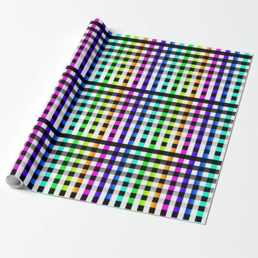 Vishy Checkered Pattern Regenbogen Weiß Kariert Geschenkpapier (Ungerollt)