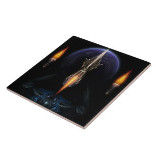 Vision des Flugs auf dem Schwarzen Fraktal Art Fliese