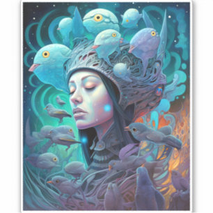 Visionäre Kunst der surrealen weiblichen Vögel Aufkleber