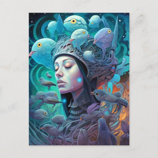 Visionäre Kunst der surrealen weiblichen Vögel Postkarte (Vorderseite)