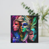 Visionen von Venezianischen Masken Einladung (Stehend Vorderseite)