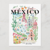 Visit México Watercolor Travel Postcard Postkarte (Vorderseite)