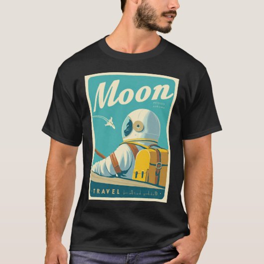 Visit the Moon – Retro Space Travel Poster T-Shirt (Vorderseite)