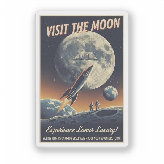 Visit the Moon - Retro travel poster Aufkleber (Vorderseite)