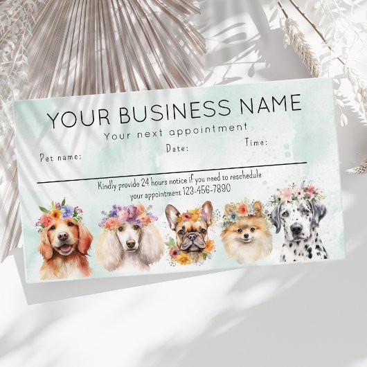 Visitenkarte Aquarellhunde Blume, grün