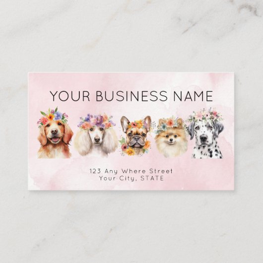 Visitenkarte Aquarellhunde Blume, rosa (Rückseite)