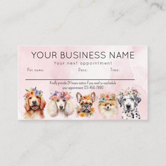 Visitenkarte Aquarellhunde Blume, rosa (Vorderseite)