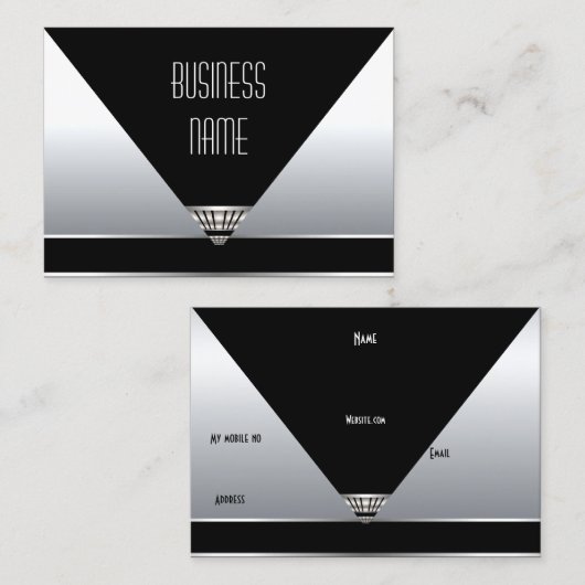 Visitenkarte Art Deco Black Silver (Vorne/Hinten)