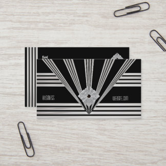 Visitenkarte Art Deco Schwarzer Streifen Silver Je