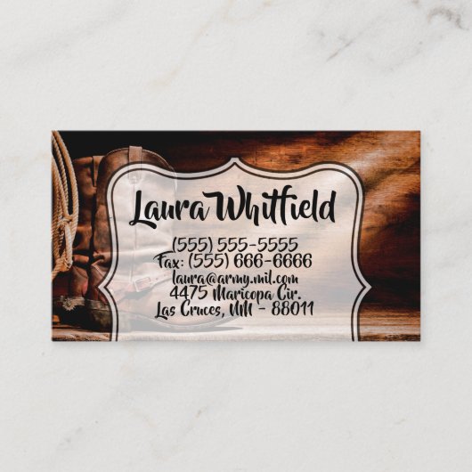 Visitenkarte Cowboy Stiefel Straußenholz Rustikale (Vorderseite)